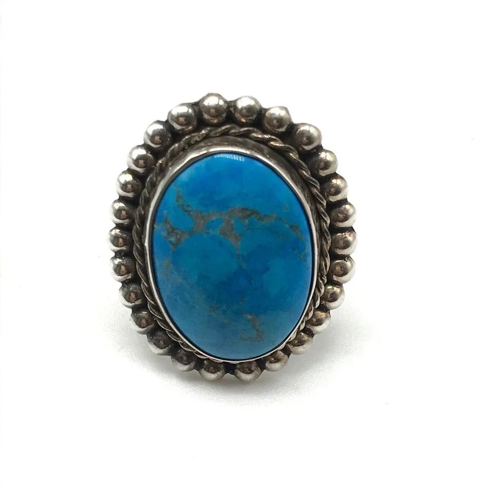 Vintage 925 Sterling Silver Large Chunky Turquoise Statement Ring Size 7